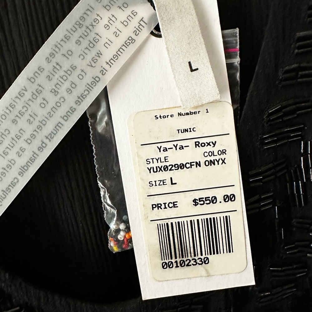 Very unique Onyx sheer beaded tunic- brand new!